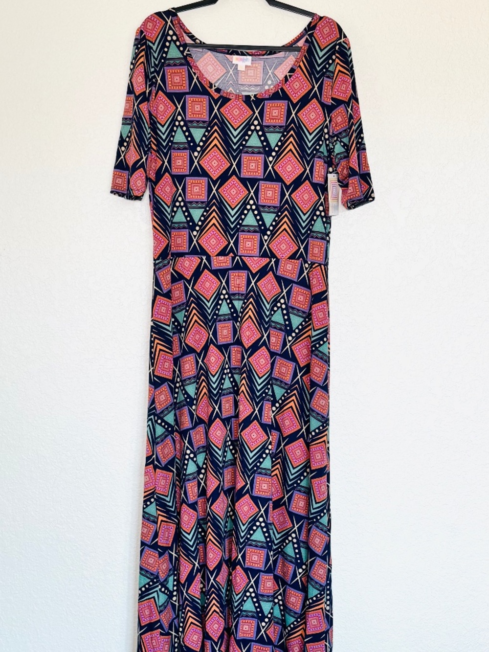 LulaRoe Ana Dress 3XL Maxi Plus Size Geometric Pink Colorful Comfortable Casual